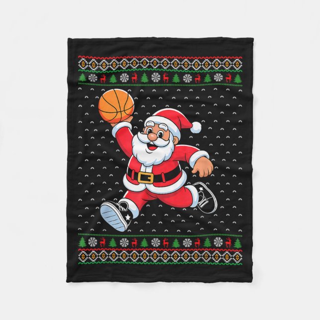 Santa Claus Playing Basketball Ugly Christmas Men  Fleecedecke (Vorderseite)