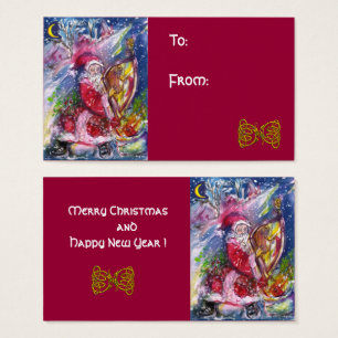 SANTA CLAUS PLAYING HARP IN MOONLIGHT Red Blue