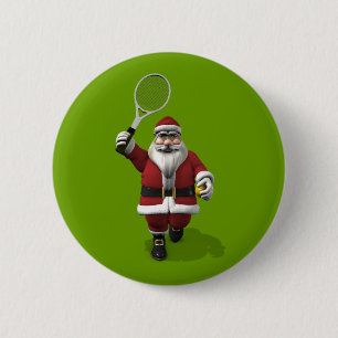 Santa Claus Playing Tennis Button