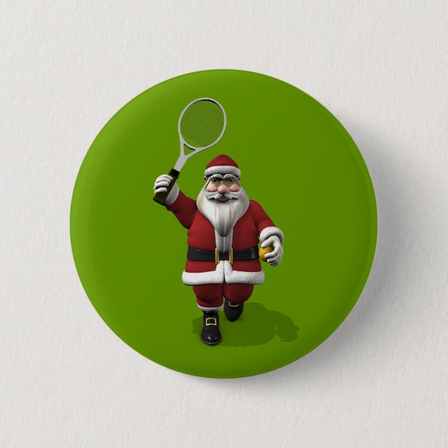 Santa Claus Playing Tennis Button (Vorderseite)