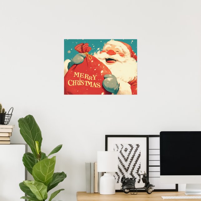 Santa Claus Preparing Christmas Gifts - Retro Art Poster (Heimbüro)