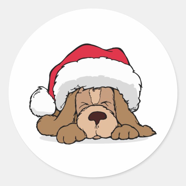 Santa Claus Puppy Runder Aufkleber (Vorderseite)