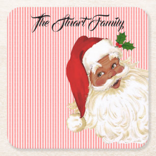 Santa Claus Red White Strip Square Paper Untersetz Rechteckiger Pappuntersetzer
