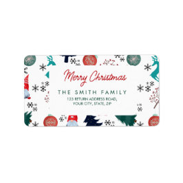 Santa Claus Reindeer Pine Trees Mittens Adressaufkleber