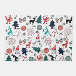 Santa Claus Reindeer Pine Trees Mittens Geschirrtuch
