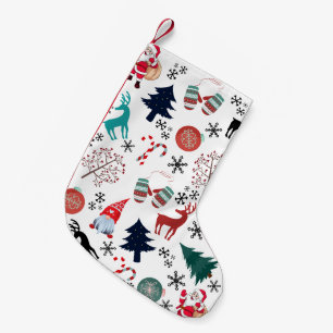 Santa Claus Reindeer Pine Trees Mittens Kleiner Weihnachtsstrumpf