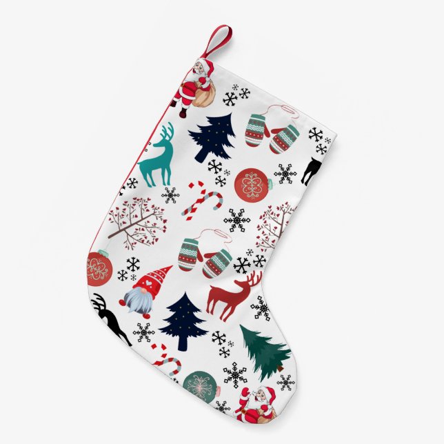 Santa Claus Reindeer Pine Trees Mittens Kleiner Weihnachtsstrumpf (Vorderansicht (hängend))