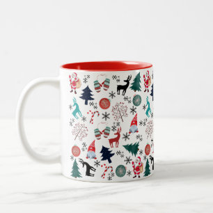 Santa Claus Reindeer Pine Trees Mittens Muster Zweifarbige Tasse