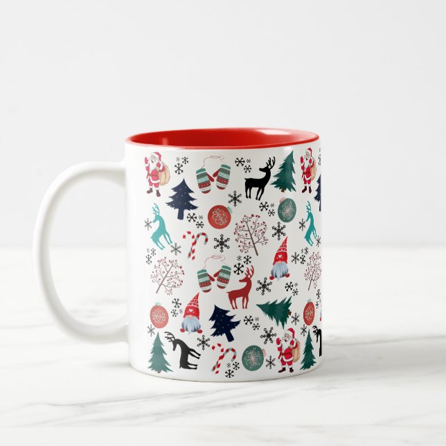 Santa Claus Reindeer Pine Trees Mittens Muster Zweifarbige Tasse (Links)