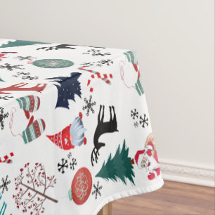 Santa Claus Reindeer Pine Trees Mittens Tischdecke