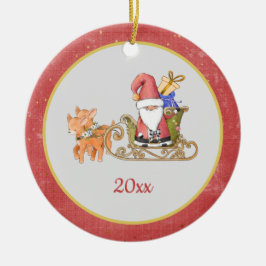 Santa Claus Reindeer Sleigh Jahr Name Keramik Ornament