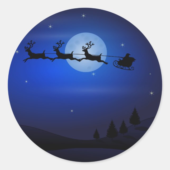 Santa Claus Reindeers Moon Claus Santa Silhouette Runder Aufkleber (Vorderseite)