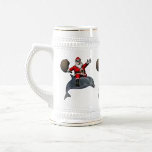Santa Claus Reiten auf dem Dolphin Bierglas