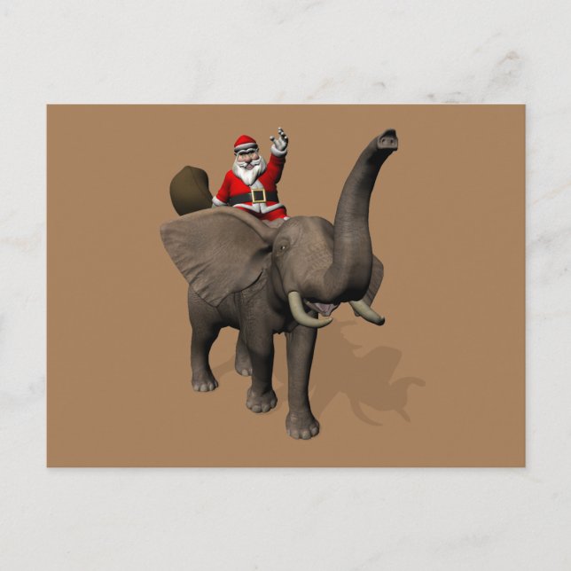 Santa Claus reiten auf Elefantenreise Postkarte (Vorderseite)