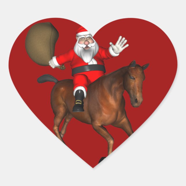 Santa Claus Reiten Herz-Aufkleber (Vorderseite)
