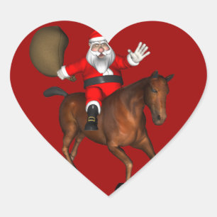 Santa Claus Reiten Herz-Aufkleber