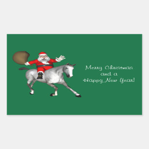 Santa Claus Reiten Rechteckiger Aufkleber
