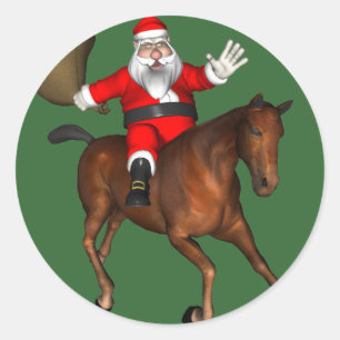 Santa Claus Reiten Runder Aufkleber