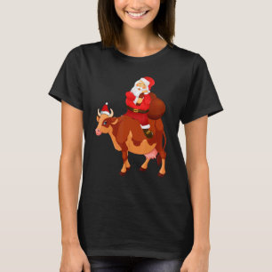 Santa Claus reitet auf Kuh-Weihnachts-Pyjama für K T-Shirt