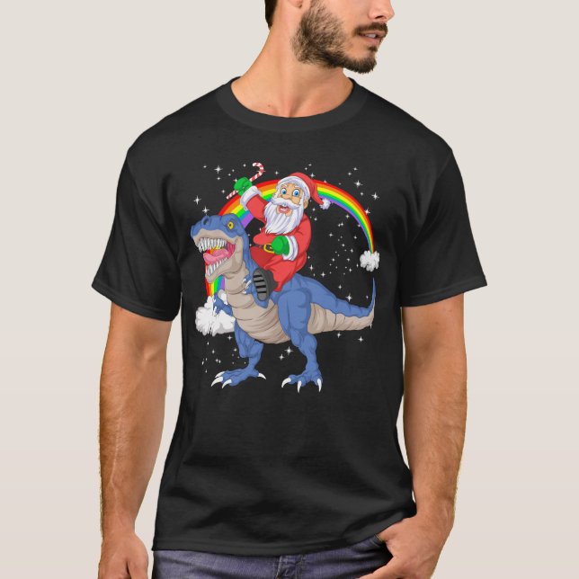 Santa Claus reitet trex dinosaurier Weihnachten T-Shirt (Vorderseite)