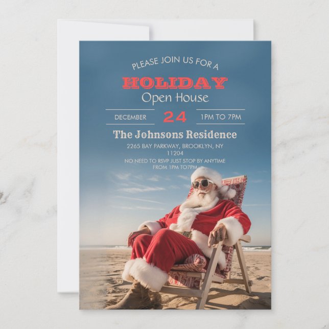 Santa Claus Relaxen auf der Strandstube Einladung (Vorderseite)