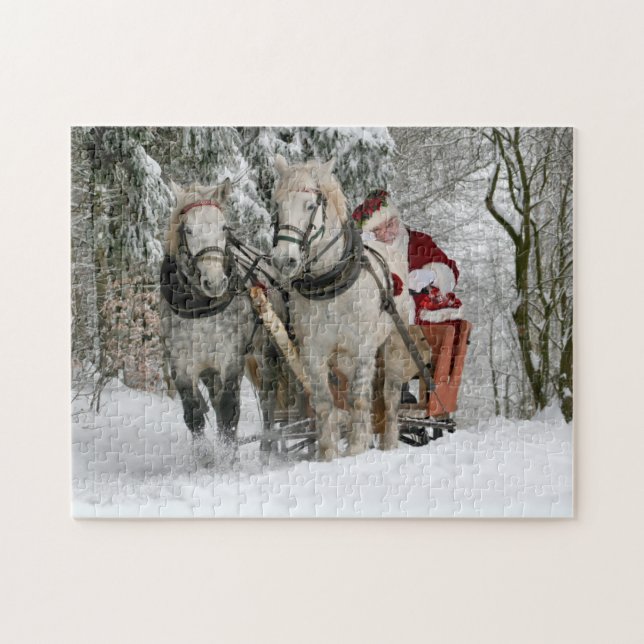 Santa Claus rides in a Horse sleigh (Horizontal)