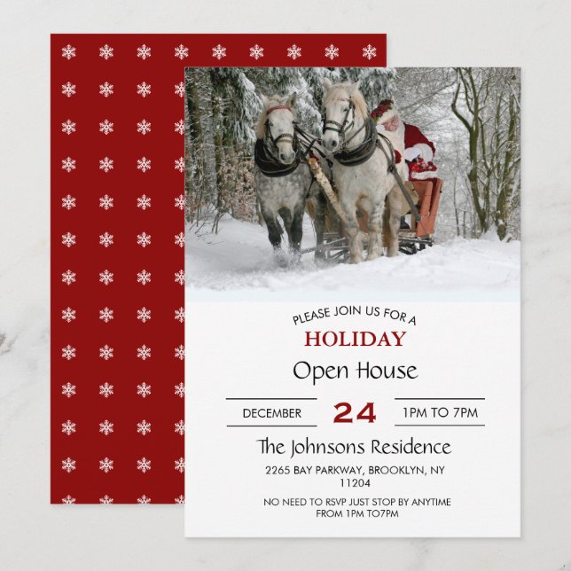 Santa Claus rides in a Horse sleigh Einladung (Vorne/Hinten)