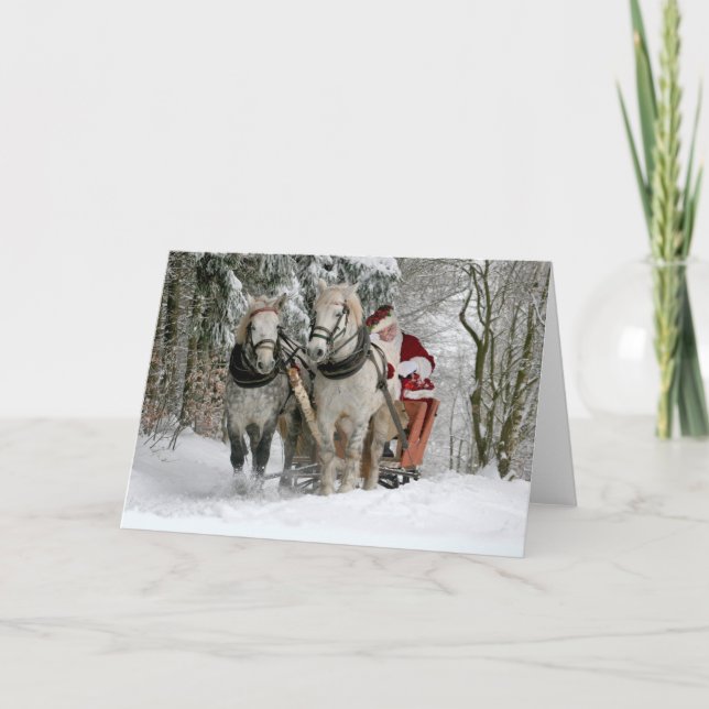 Santa Claus rides in a Horse sleigh Karte (Vorderseite)