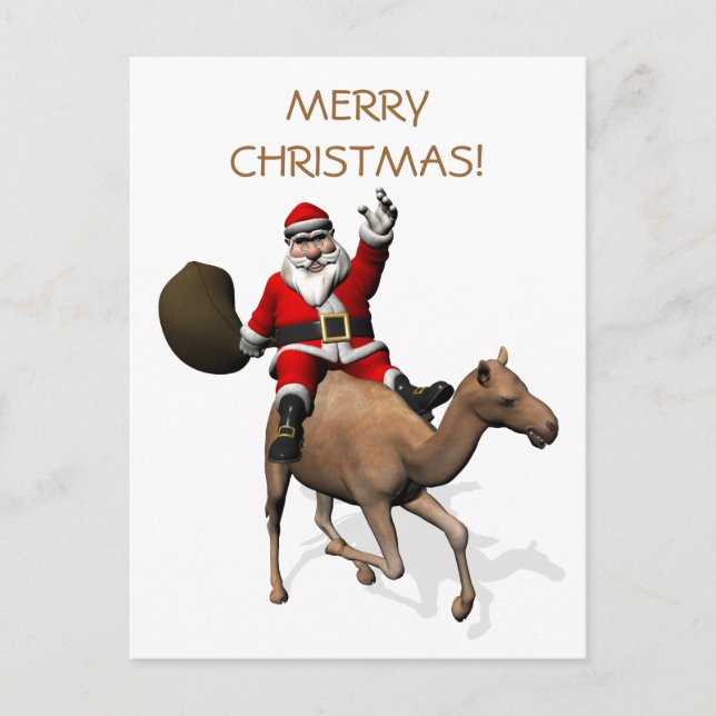 Santa Claus Riding A Camel Feiertagspostkarte (Vorderseite)