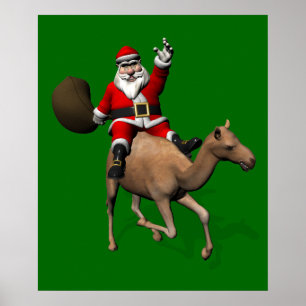 Santa Claus Riding A Camel Poster