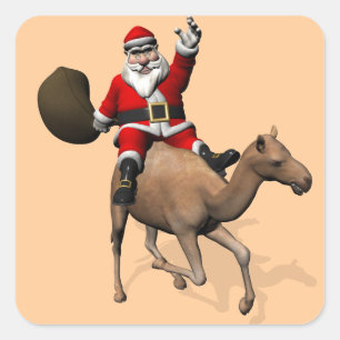 Santa Claus Riding A Camel Quadratischer Aufkleber