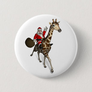 Santa Claus Riding A Giraffe Button