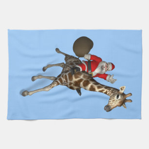 Santa Claus Riding A Giraffe Handtuch