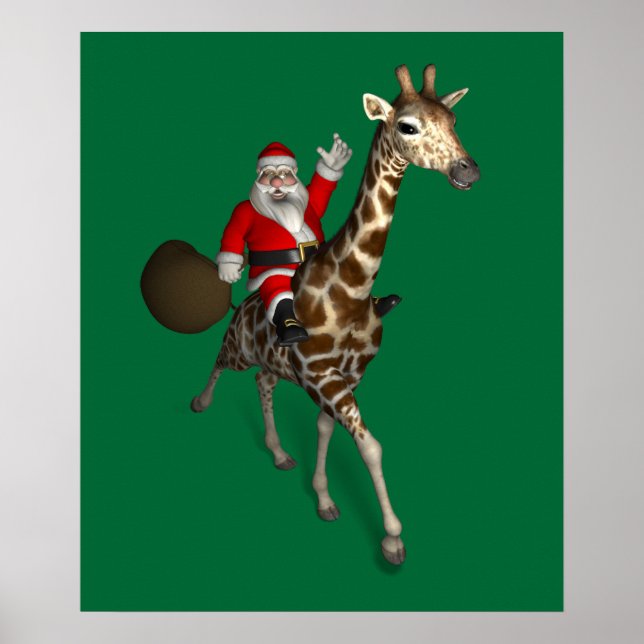 Santa Claus Riding A Giraffe Poster (Vorne)