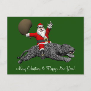 Santa Claus Riding A Gray Panther Feiertagspostkarte