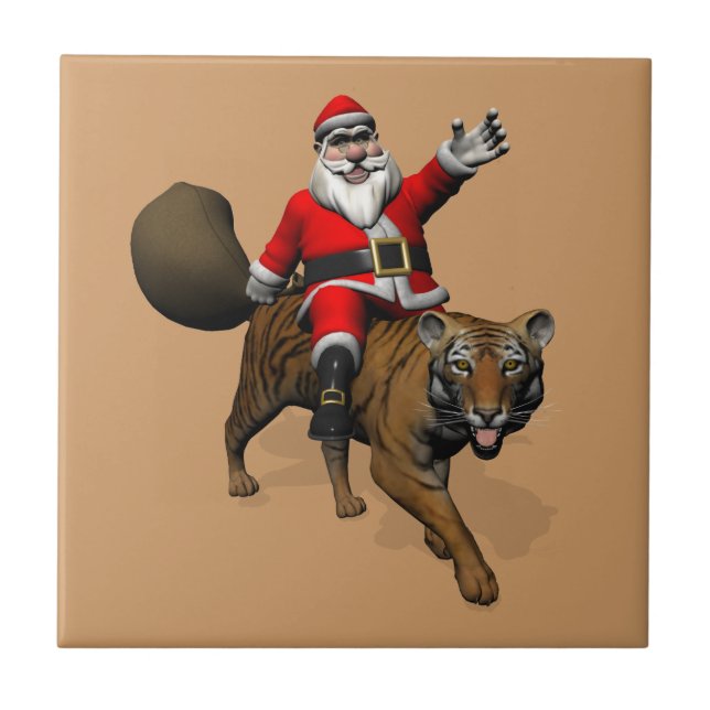 Santa Claus Riding A Tiger Fliese (Vorderseite)