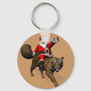 Santa Claus Riding A Tiger Schlüsselanhänger