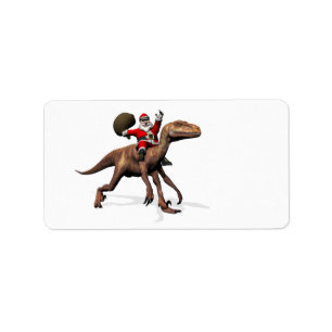 Santa Claus Riding auf Deinonychus Adressaufkleber