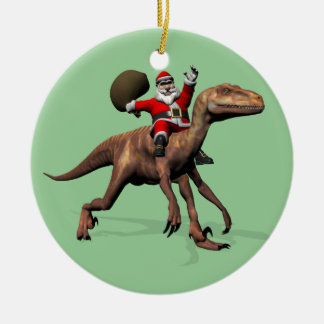 Santa Claus Riding auf Deinonychus Keramik Ornament