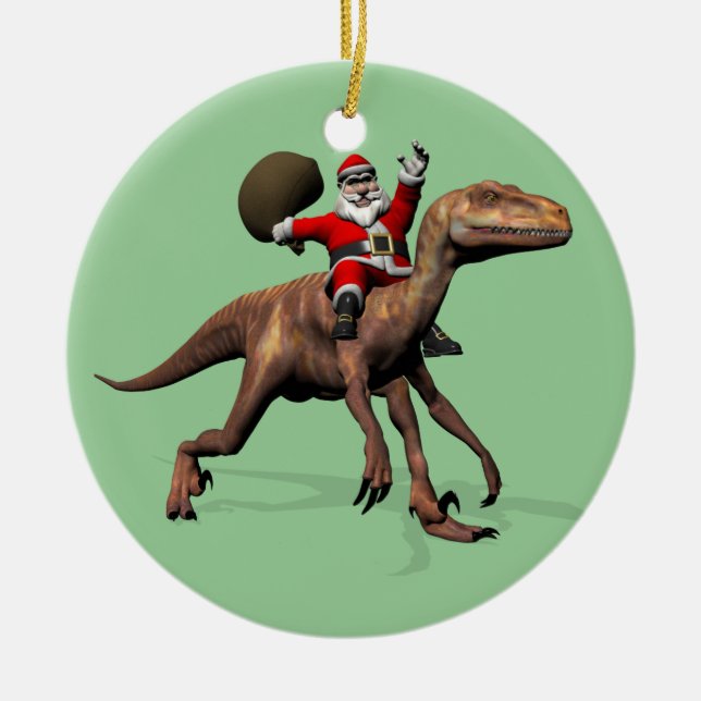Santa Claus Riding auf Deinonychus Keramik Ornament (Vorne)