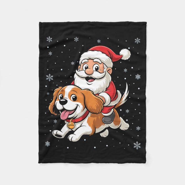 Santa Claus Riding Cavalier King Charles Spaniel D Fleecedecke (Vorderseite)