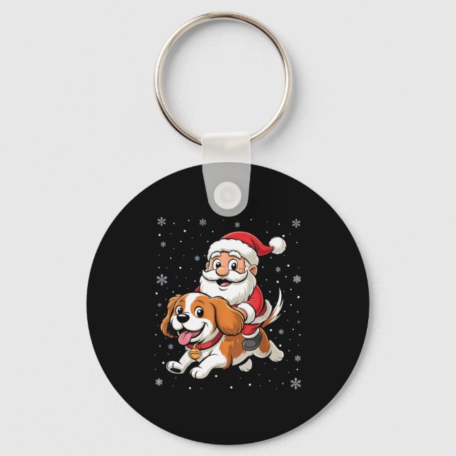 Santa Claus Riding Cavalier King Charles Spaniel D Schlüsselanhänger (Vorderseite)