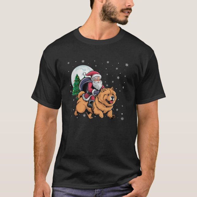 Santa Claus Riding Chow Chow Dog Funny Christmas T T-Shirt (Vorderseite)