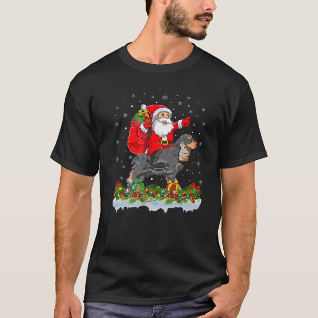 Santa Claus Riding Cocker Spaniel Dog Weihnachten T-Shirt (Vorderseite)