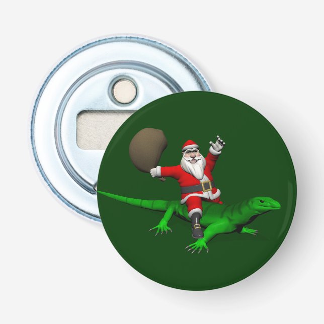 Santa Claus Riding Green Lizard Flaschenöffner (Vorderseite)