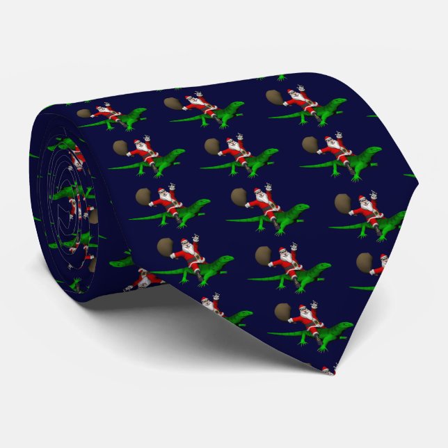 Santa Claus Riding Green Lizard Krawatte (Gerollt)