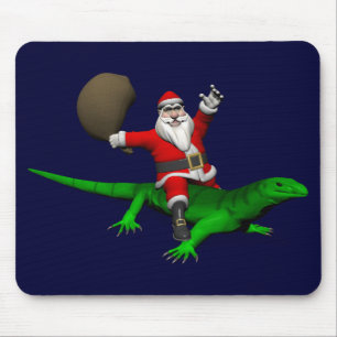 Santa Claus Riding Green Lizard Mousepad