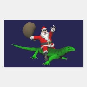 Santa Claus Riding Green Lizard Rechteckiger Aufkleber