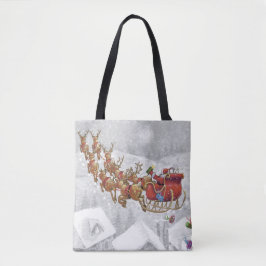Santa Claus riding on sleigh with gift box Tasche