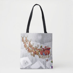 Santa Claus riding on sleigh with gift box Tasche